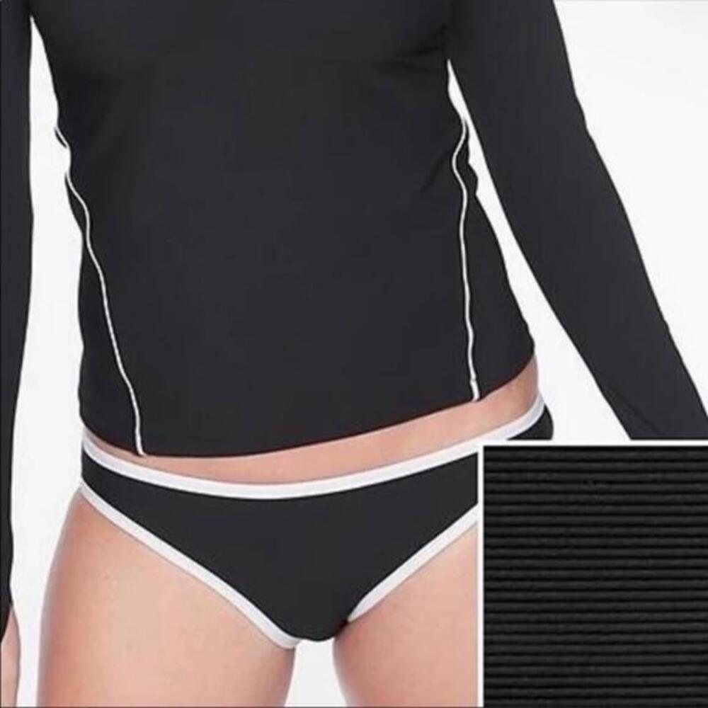 Athleta Clean Bound Bikini Bottoms Black White Trim Size L NWT Swim